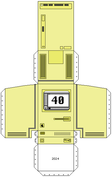 A Macintosh 128k showing '40' on its screen